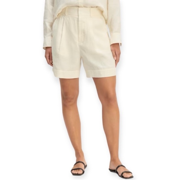 Everlane The Linen Way High Drape Shorts cream white ecru size 6 small - Picture 2 of 10